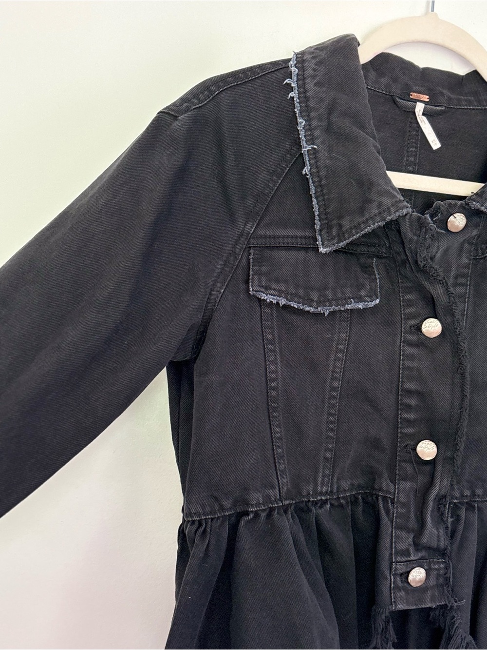 Free People Willow Black Denim Peplum Jacket Size XS-Small Grunge Whimsigoth A93 - Picture 5 of 16